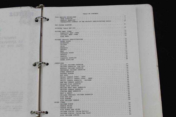 LIMITED MADE Hooters Product Recipe Training Manual Book Duplicate Copy of 1999