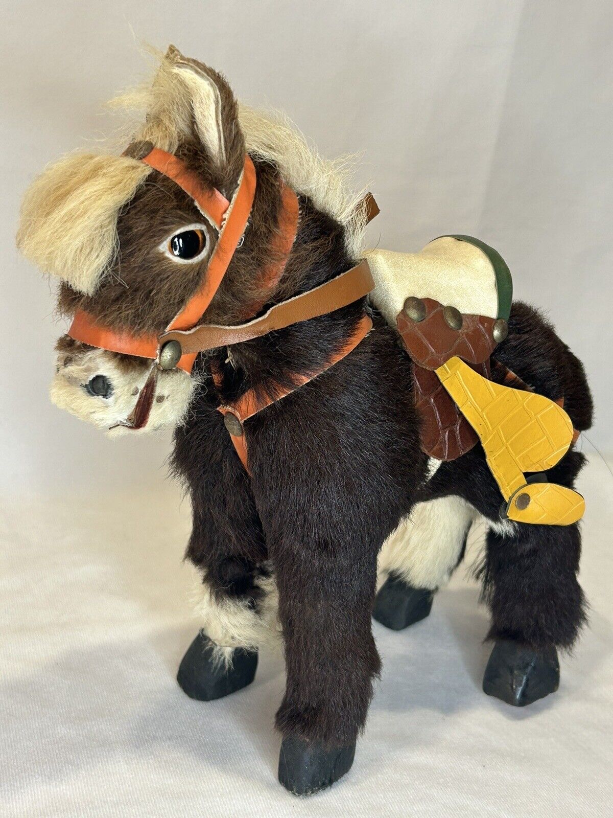 Vintage Handmade Wooden Horse With Real Hair And Leather Amazing Details
