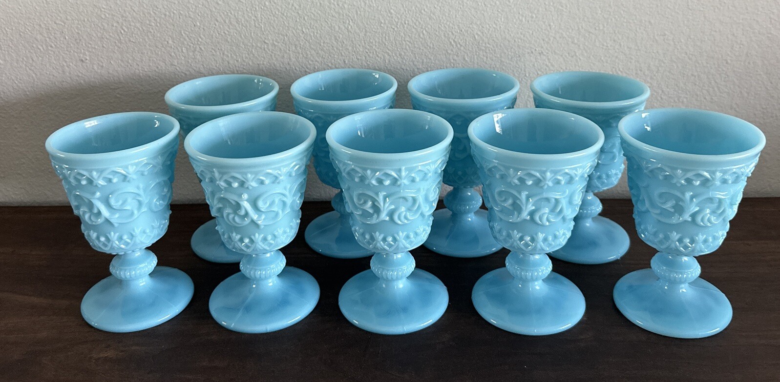 Ivima Turquoise Milk Glass Scroll Goblets Vintage Rare Portuguese Stunning Blue Ivima Turquoise Milk Glass Scroll Goblets Vintage Rare Portuguese Stunning Blue