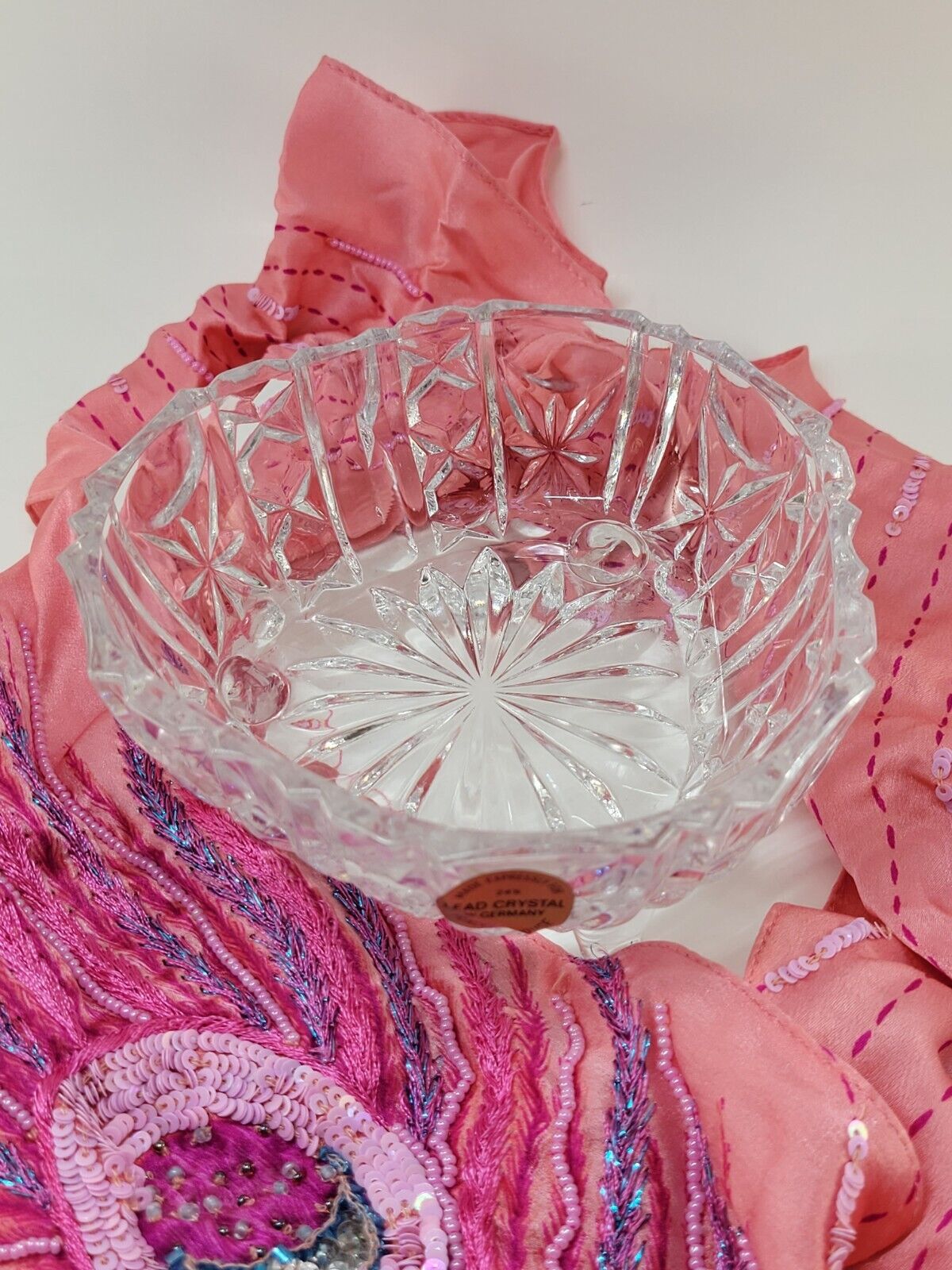 Vintage Princess House 3-Sided Footed Dish Lead Crystal Bowl “Vintage Garden”