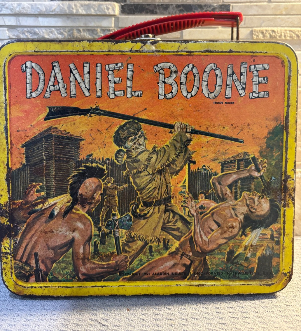 Vintage 1955 Daniel Boone Metal Lunchbox Aladdin Industries 1st Ed No Thermos