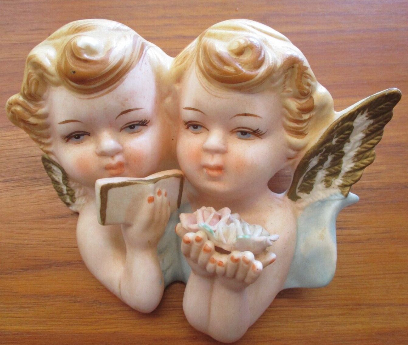 Vintage Norcrest Angels Wall Hanging Cherubs Japan Rose Book Figurine Xmas