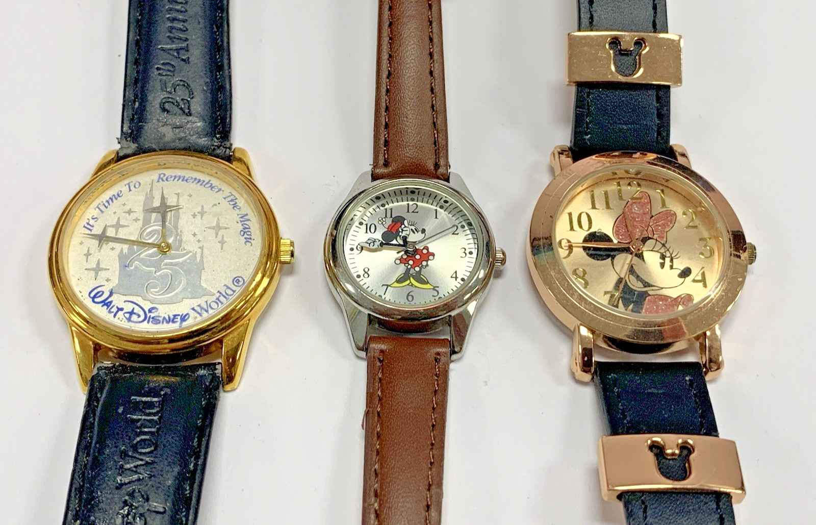 Disney 3pc Quartz Watch Lot Minnie Mouse & 25th Anniversary Magic Kingdom
