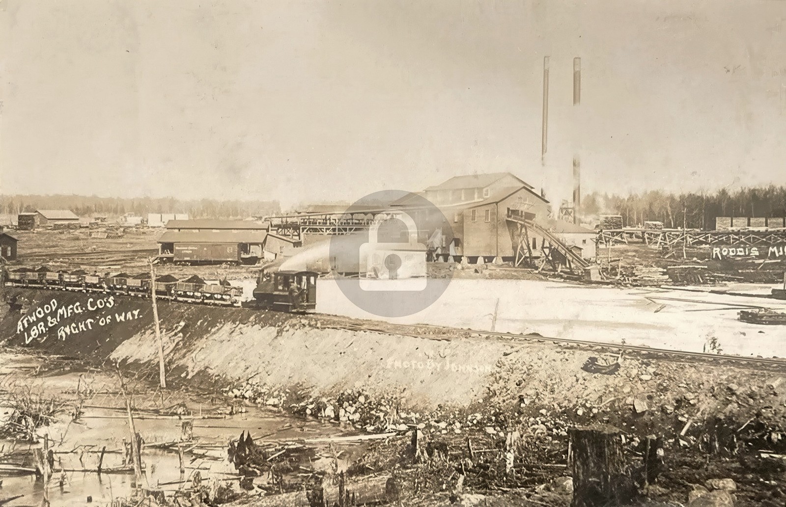 1909 Atwood Lumber & Mnf. Co. Roddis Mill Park Falls Wisconsin WI RPPC COPY