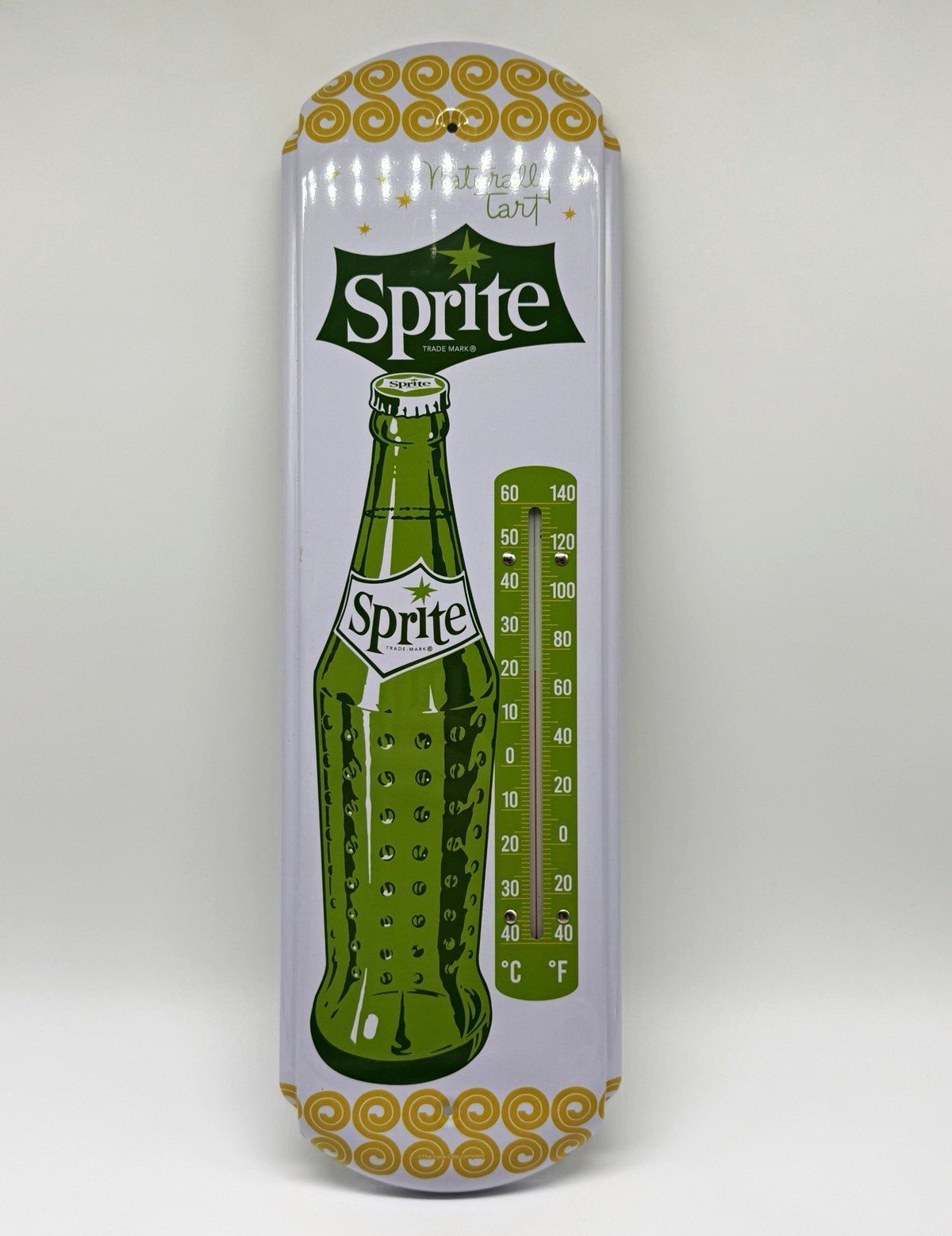 Sprite Naturally Tart Metal Thermometer Sign Coca-Cola 17” Vintage Style