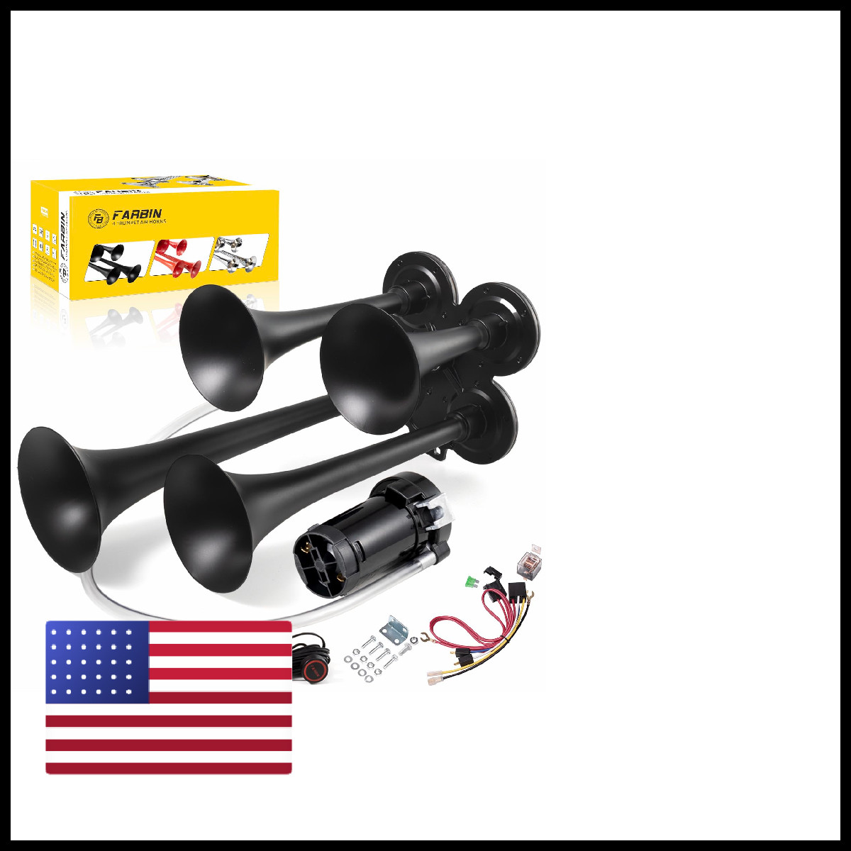 Farbin Truck Air Horn 150Db Train Horn 12V 4 Trumpet Car Horn For Truck Super