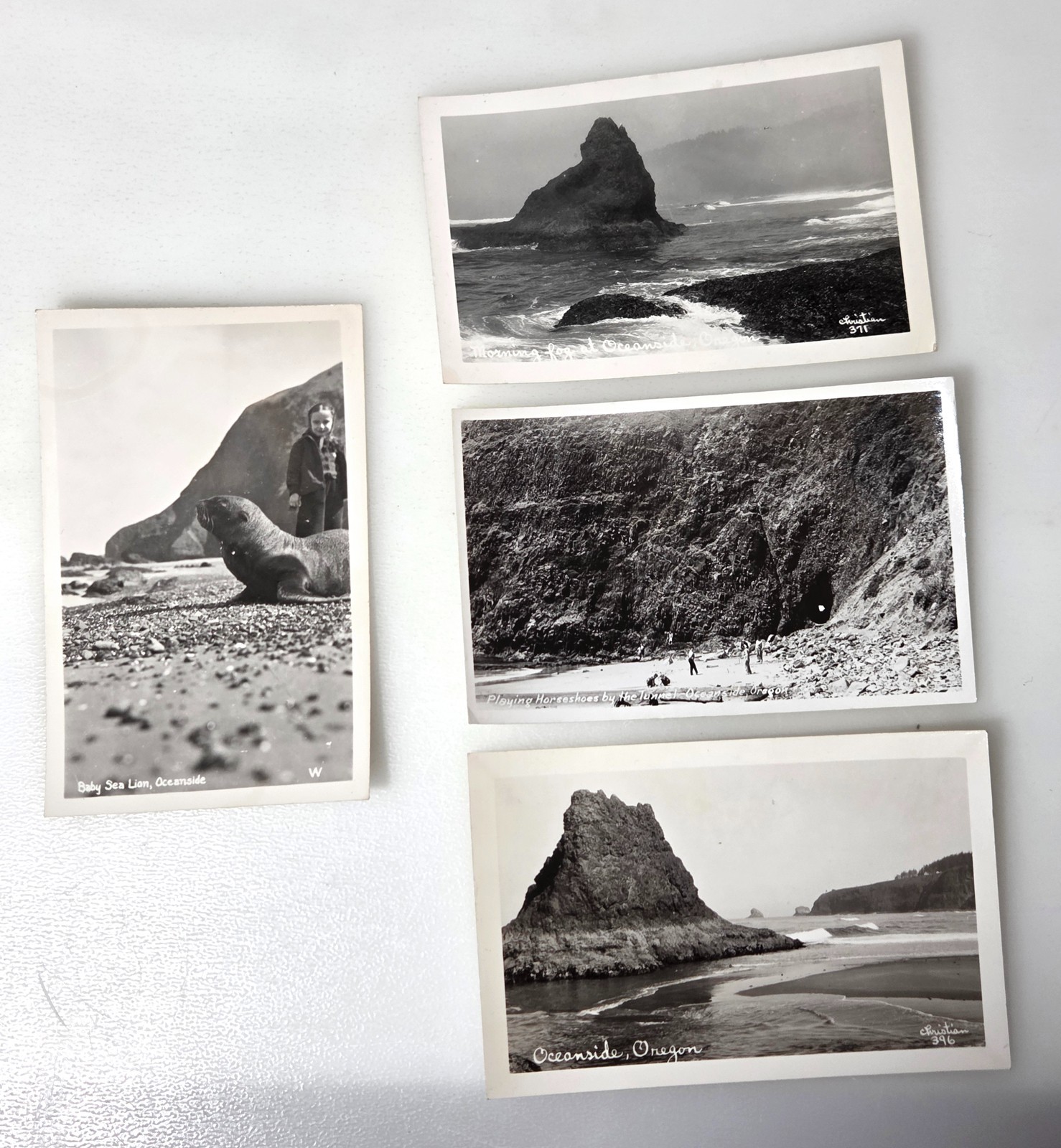 Vintage Oceanside Oregon 4 Postcard Lot RPPC Mid Century Beach sea lion Unposted