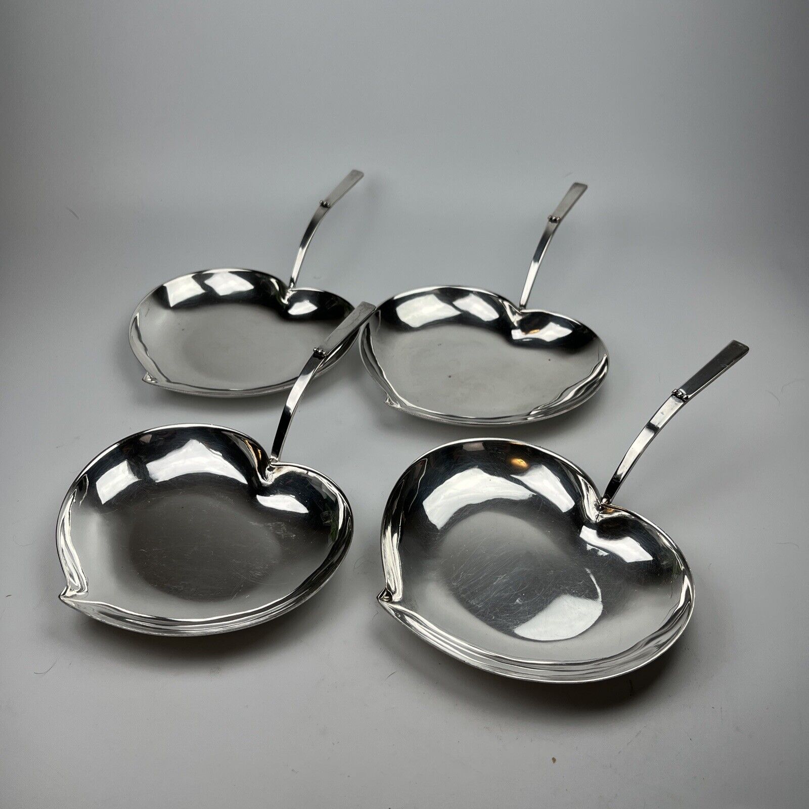 4 Vtg Silver Plate Heart Shaped Handled Serving Dish Trinket Triple Crown Mark
