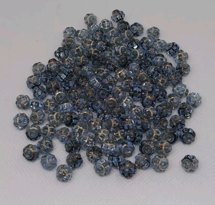 Rare Art Deco Blue Czech Glass Fancy 123 Beads