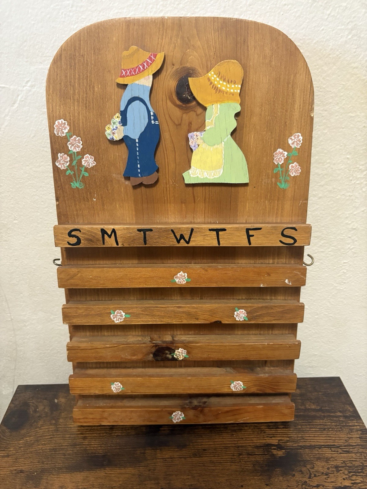 Vintage Wooden Hanging Perpetual Wall Calendar 15x9 Inches
