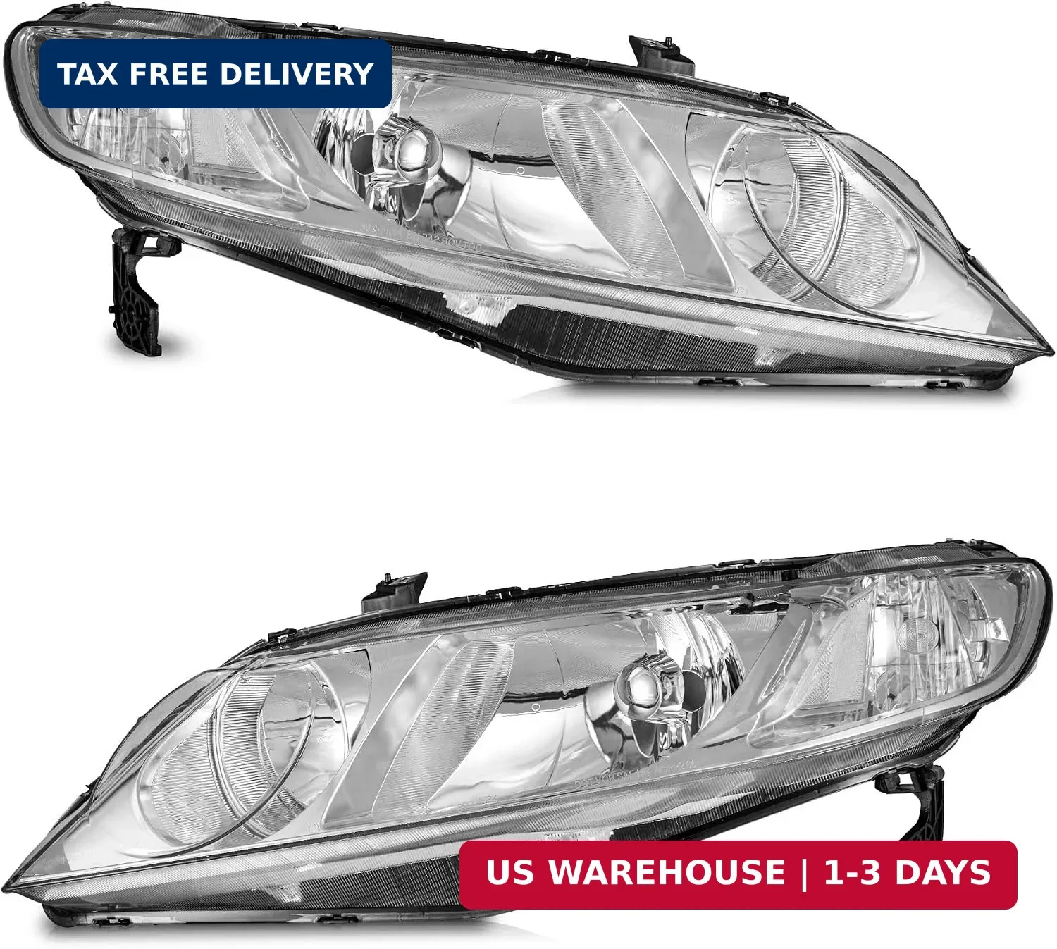 Halogen Headlights Assembly for 2006-2011 Honda Civic 4 door | Clear Lens Chrome