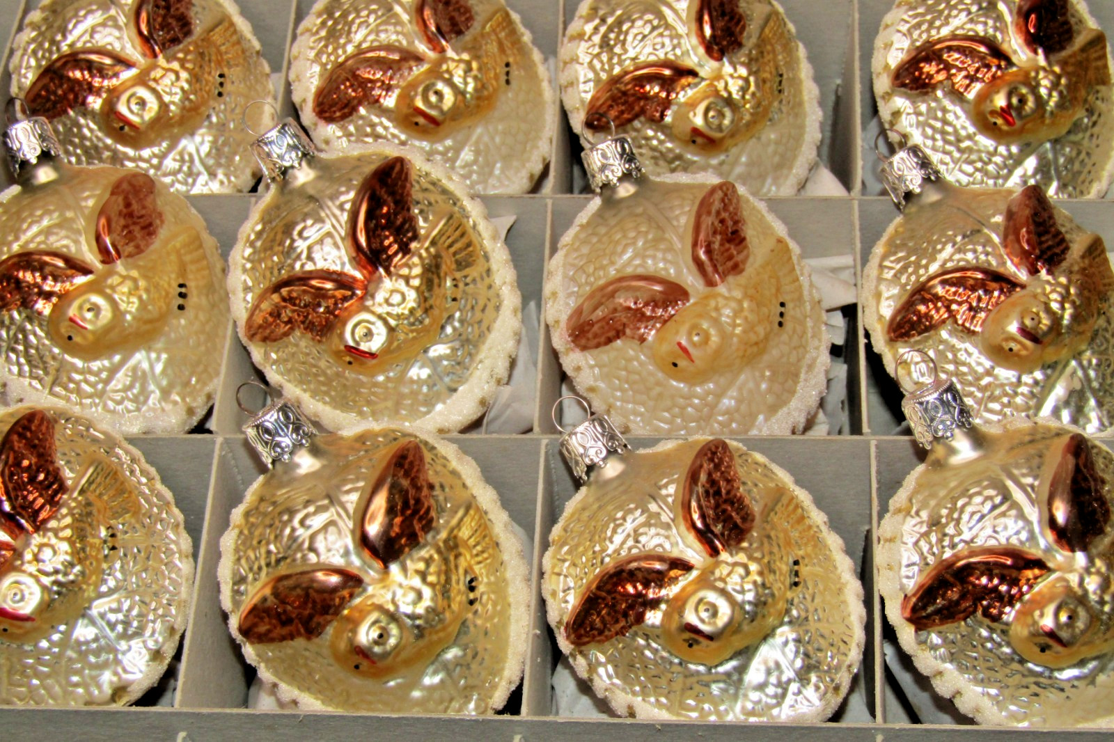 Lot VTG Blown Glass OWL Bird Embossed Mica BALL Christmas Ornaments Germany