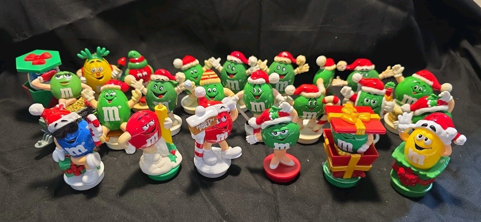 Vintage M&M\'s Christmas Holiday Toppers Figures Ornaments Lot of 23 no candy