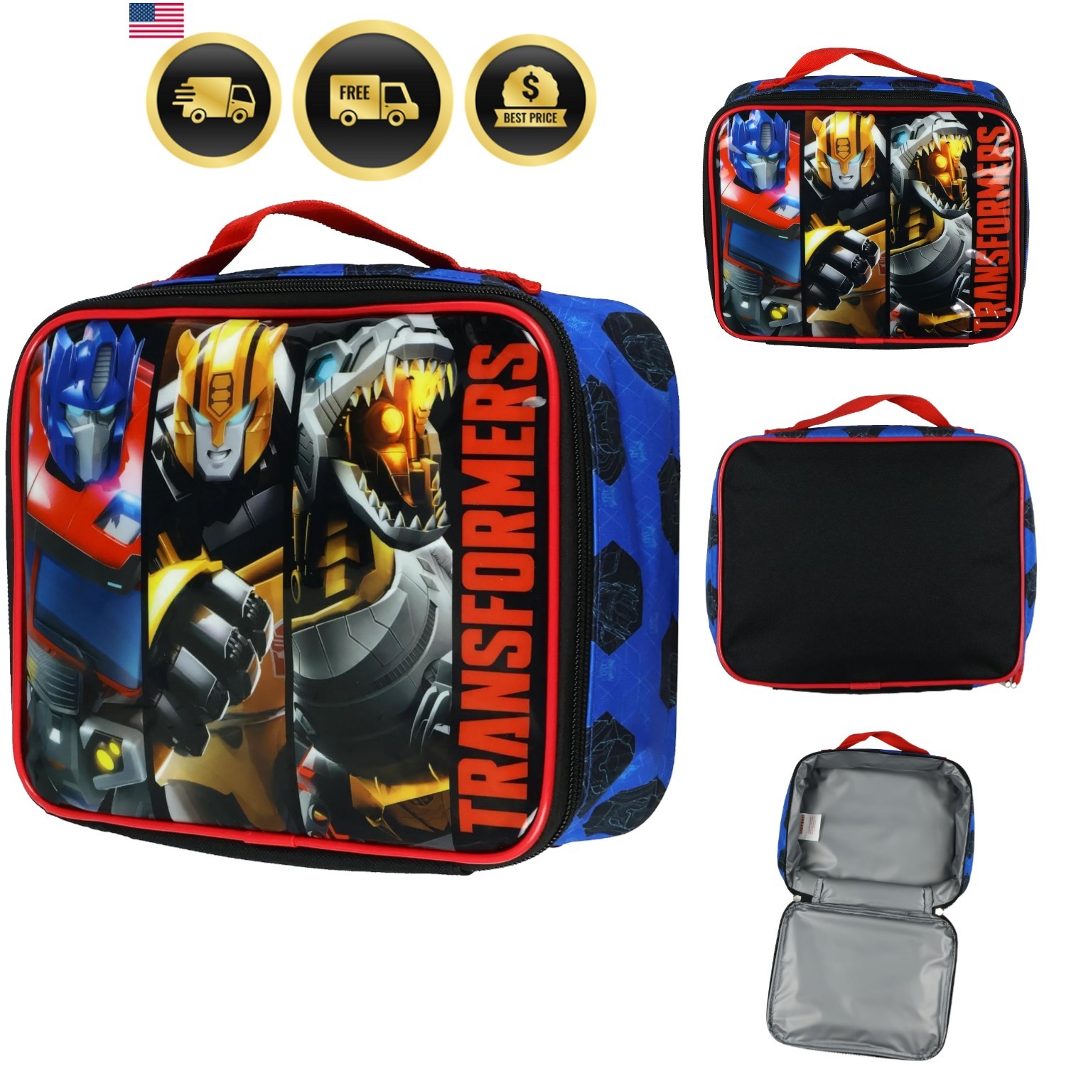 Transformers Lunch Box Autobots Optimus Prime Bumblebee Grimlock Insulated Lu...