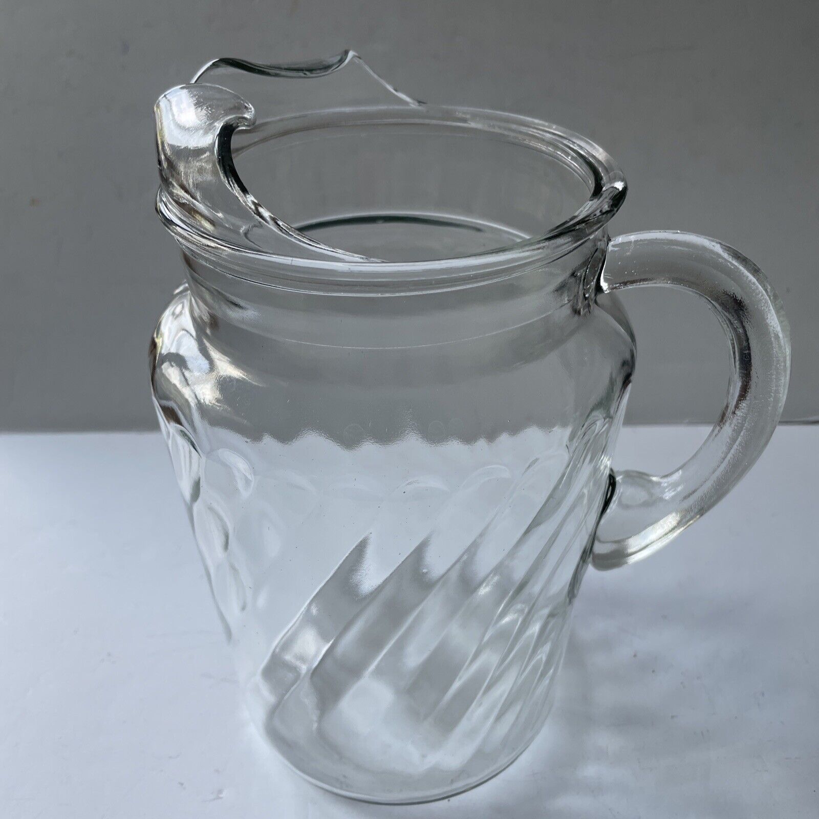 Vintage Clear Glass Swirl Pitcher 9 1/2” Ice Lip