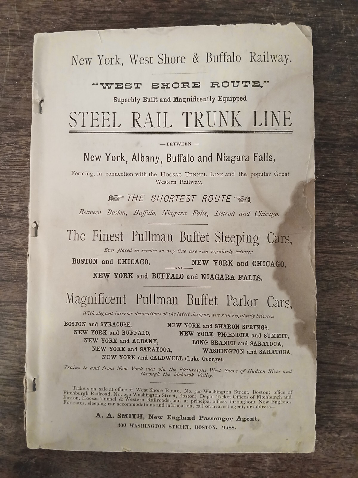 New York West Shore Buffalo Railway Route 1884 Train Time Table Excursions RARE