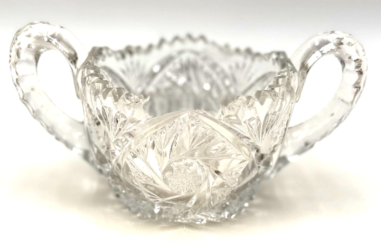 TESTED Antique U.S. Glass Manhattan Clear Glass Open Sugar Bowl, UV Manganese Gl