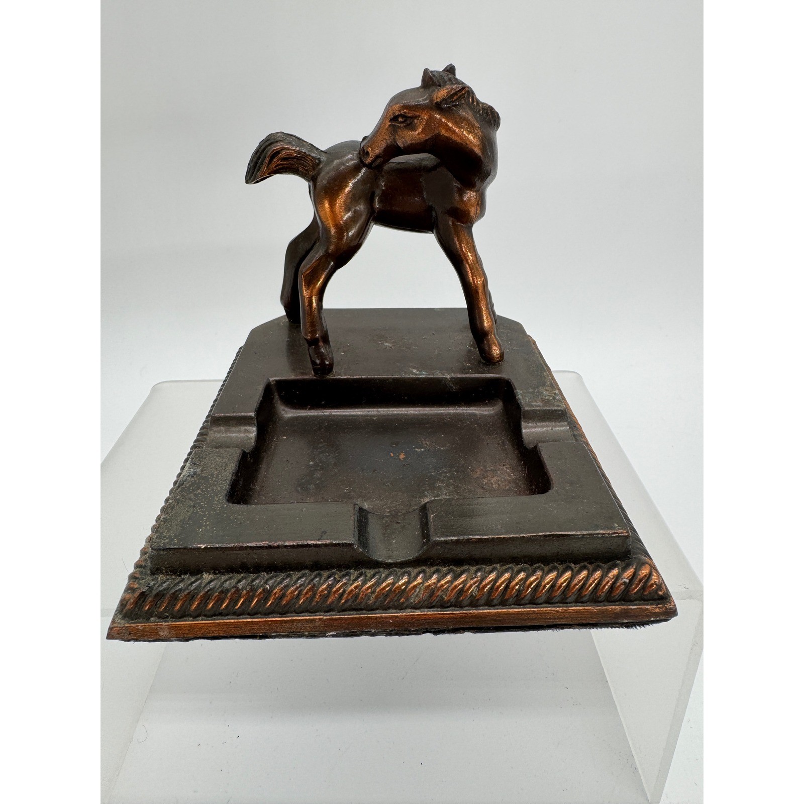 Vintage Jennings Bros? Bronze Finish Metal Horse Foal Figural Ashtray Equestrian