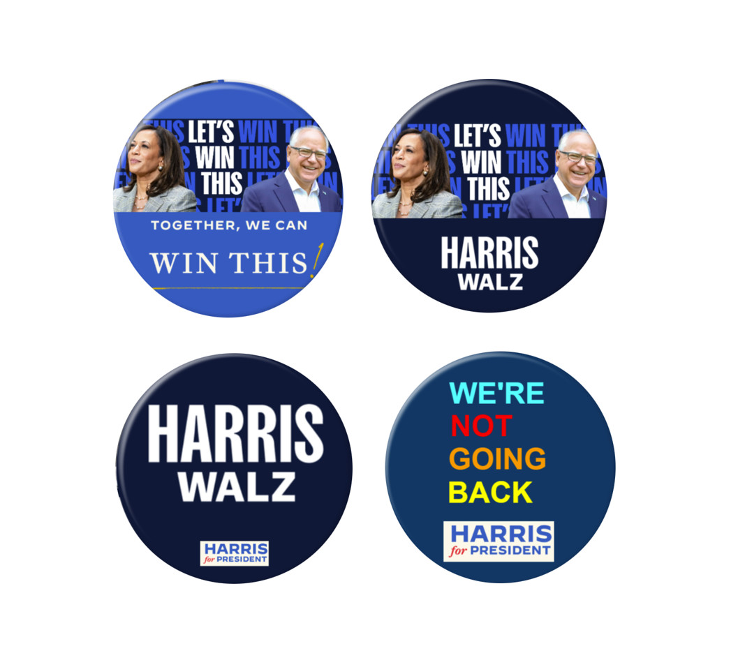 Kamala Harris & Tim Walz 2024 pins - 4-pack Collector\'s Edition (2.25 inches)