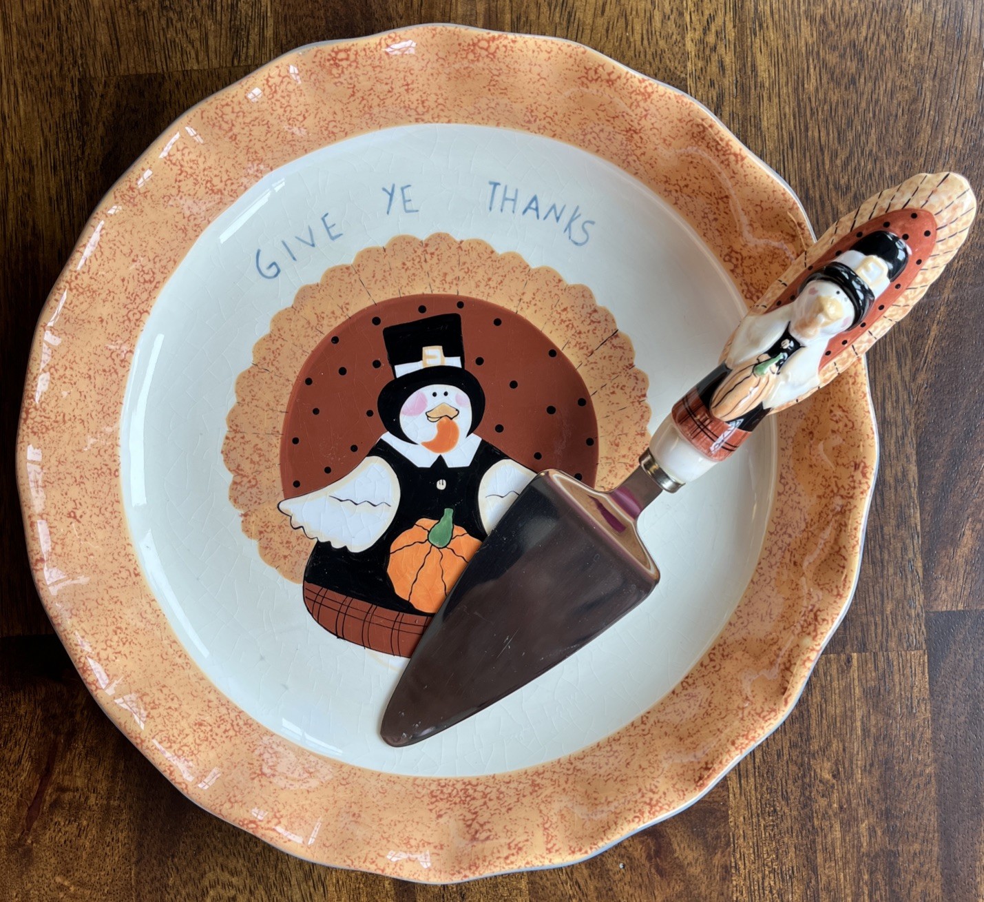 Jolly Follies Harvest Blessing Thanksgiving Pie Dish with Matching Pie Server