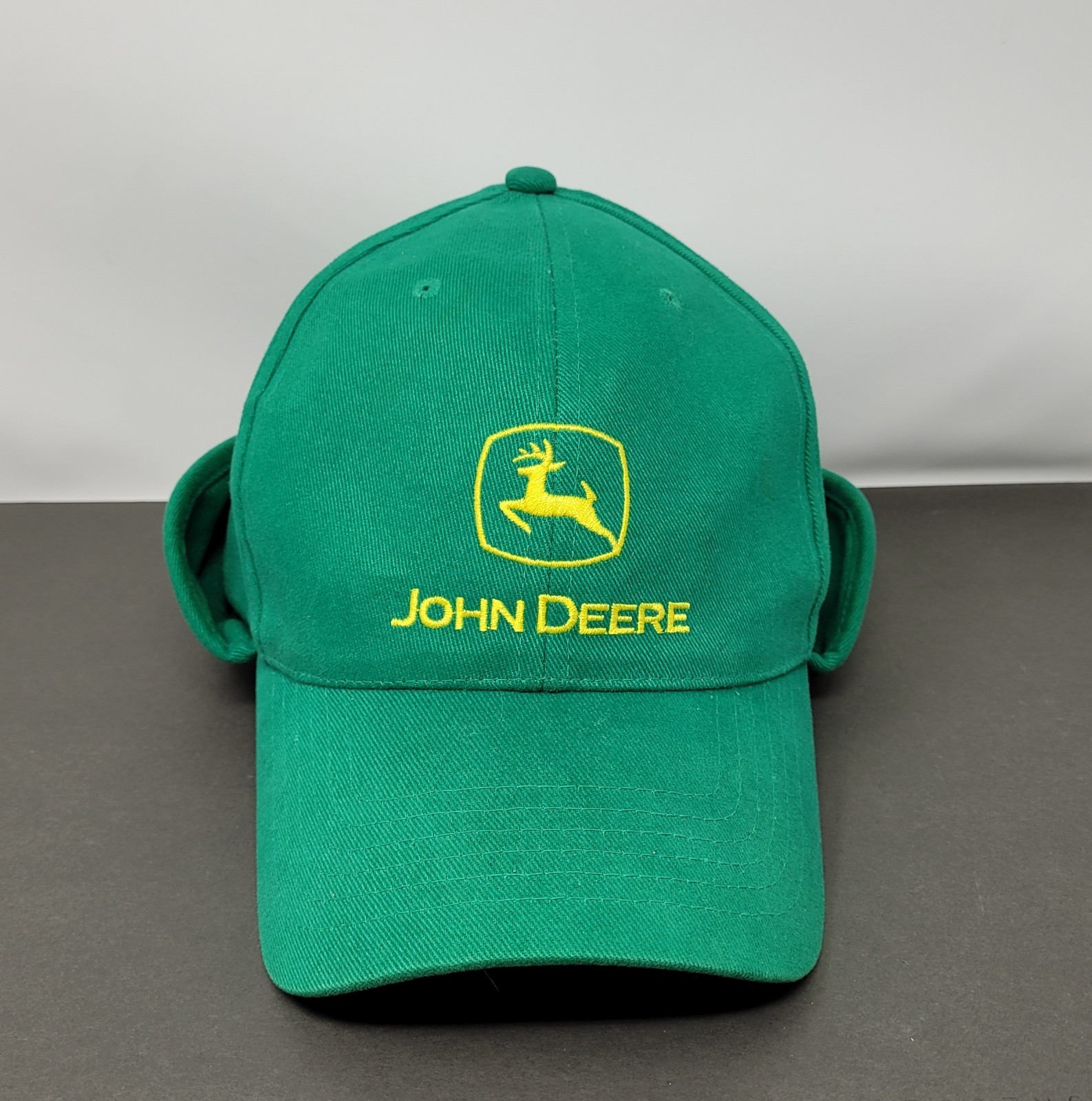 Vintage John Deere Green Fleece Neck Ear Flap Winter Cap Embroidered Logo