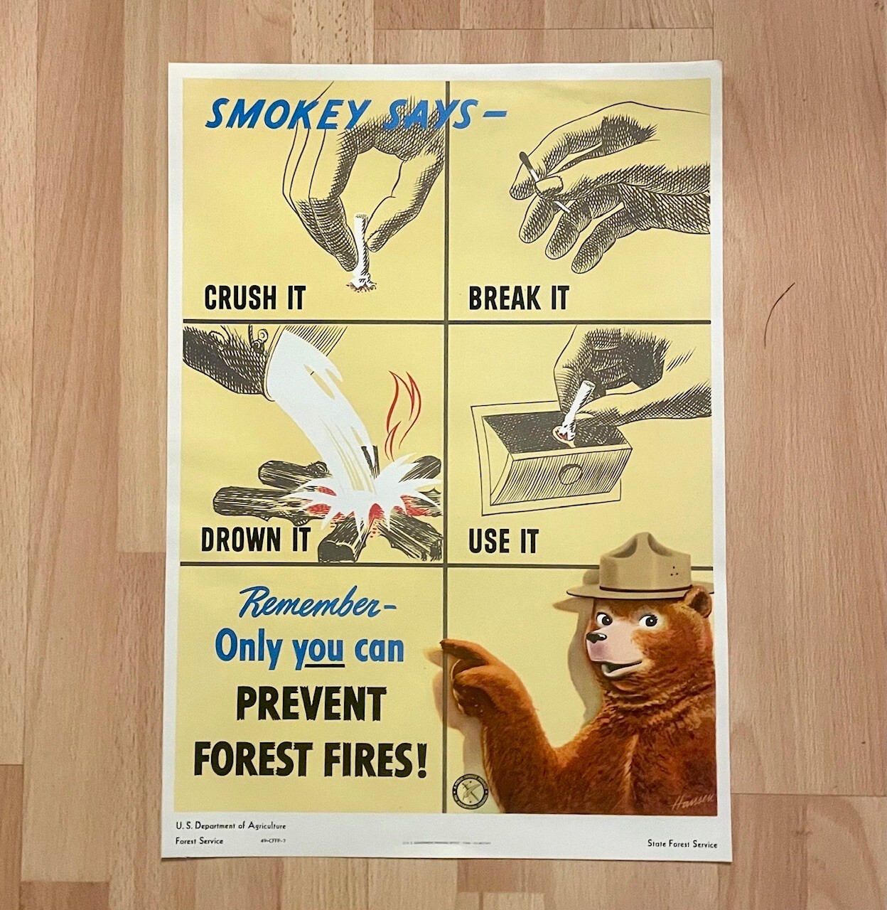 Vintage Original 1949 Smokey Bear Paper Poster \