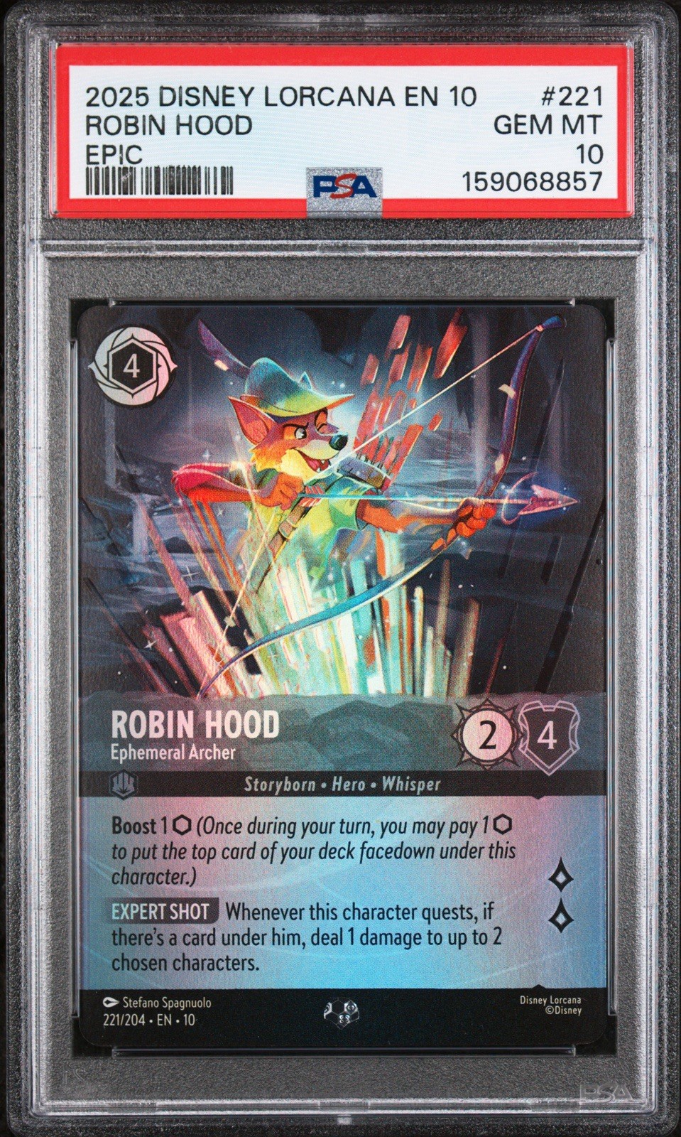 2025 DISNEY LORCANA ROBIN HOOD EPHEMERAL ARCHER EPIC #221 PSA 10