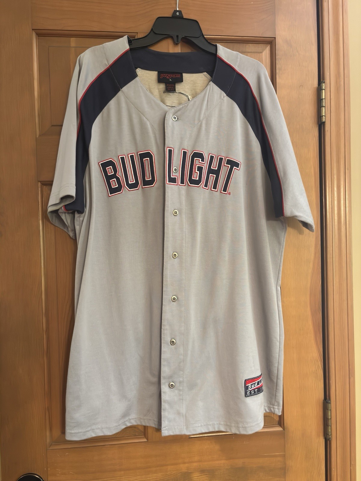 Bud Light Baseball Jersey, Size XL, Gray