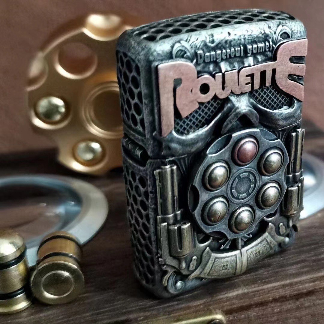 ZIPPO Armor Lighter 3D Russian Roulette Gun Cylinder Gothic Antique Silver Gift ZIPPO Armor Lighter 3D Russian Roulette Gun Cylinder Gothic Antique Silver Gift