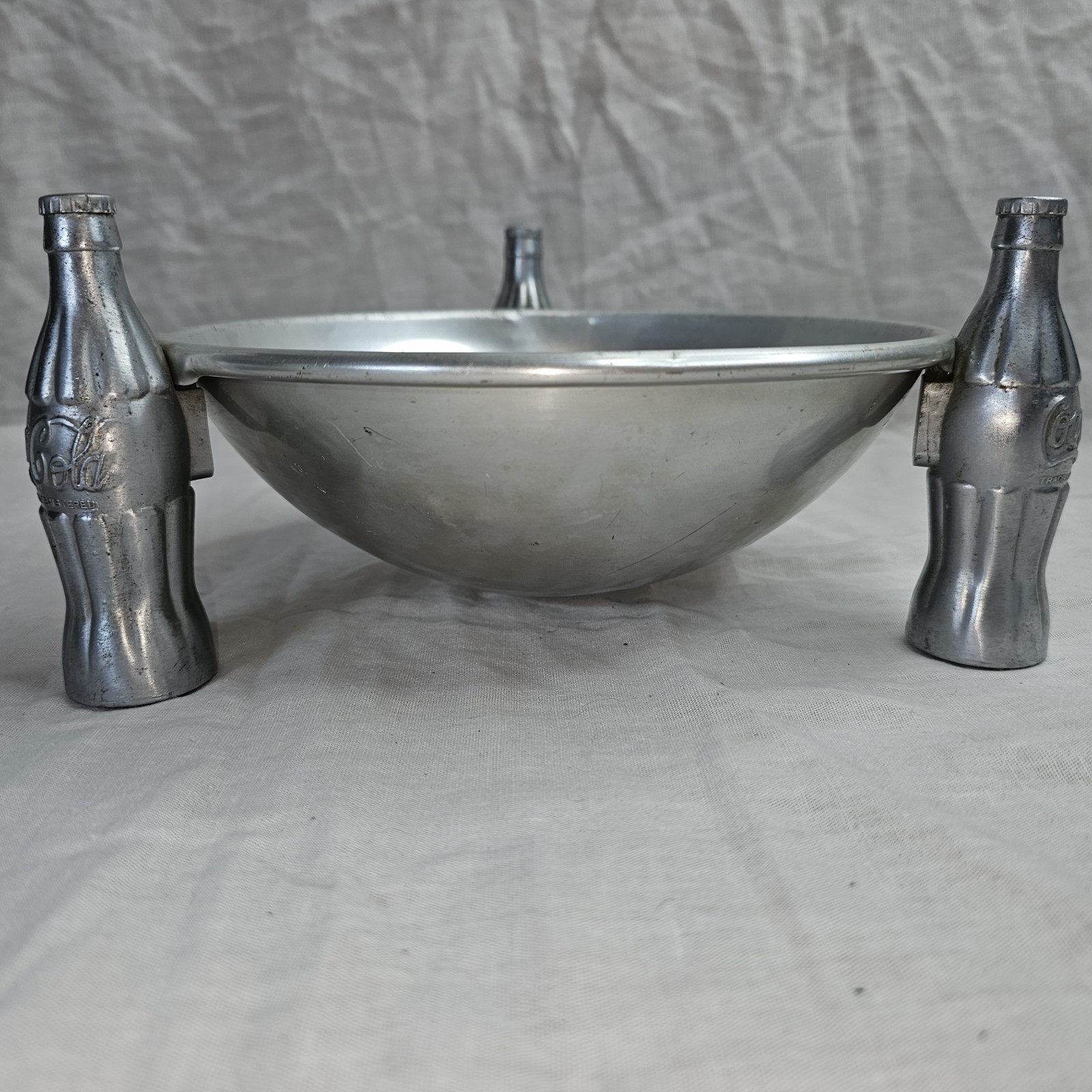 Vintage 1935 Coca-Cola Pretzel Bowl Aluminum Bottle Leg Advertising Display