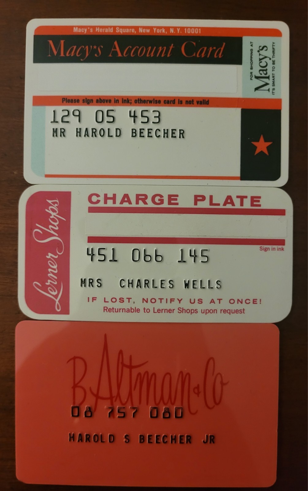 3 Vintage Department Store Credit  Cards Macy's, Altman, Lerner