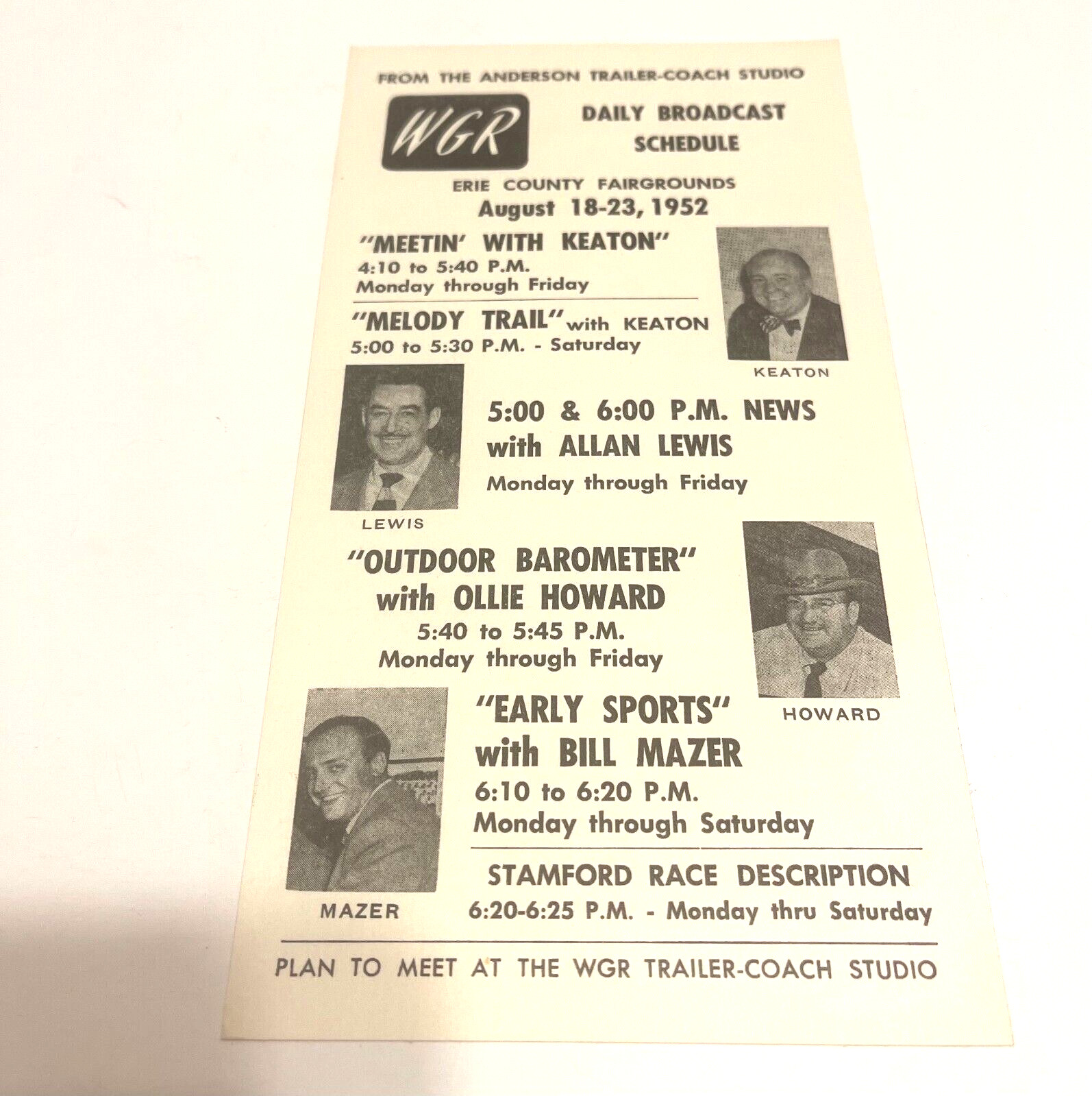 1952 ERIE COUNTY FAIR WGR DAILY BROADCAST SCHEDULE HAMBURG, NY