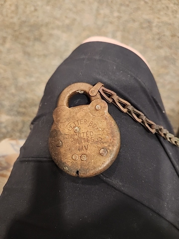 Vintage  Street Letter Box Lock MV Post Office US Brass No Key USPS Obsolete