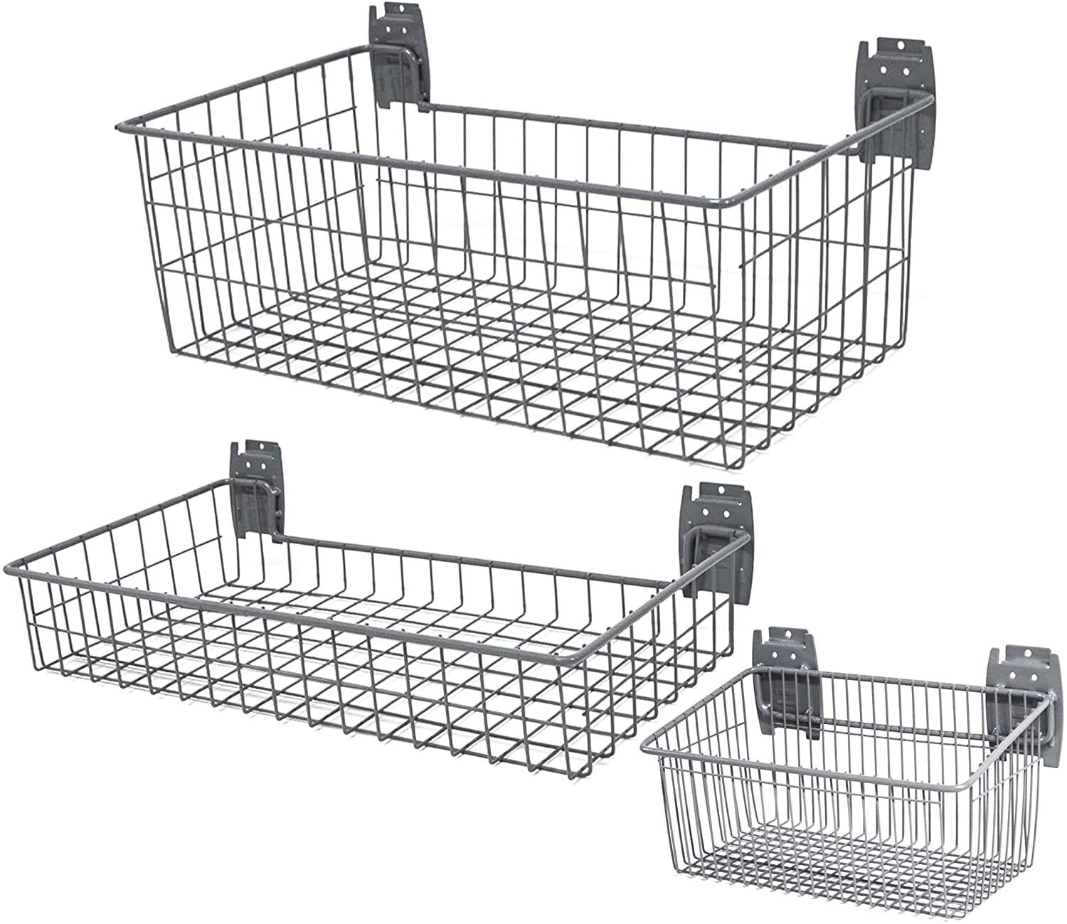  3Pcs Slatwall Baskets Set Pegboard Metal Storage Basket for Organizing Tools