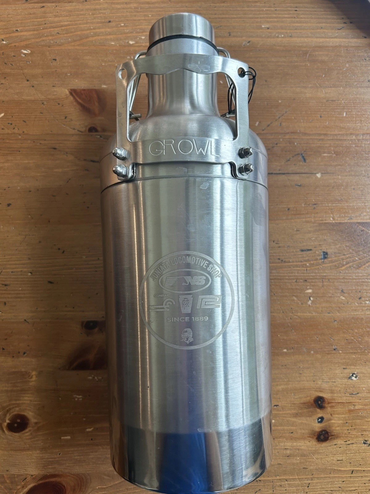 Juniata locomotive shop PRR beer growler railroad memorabilia Norfolk Southern 