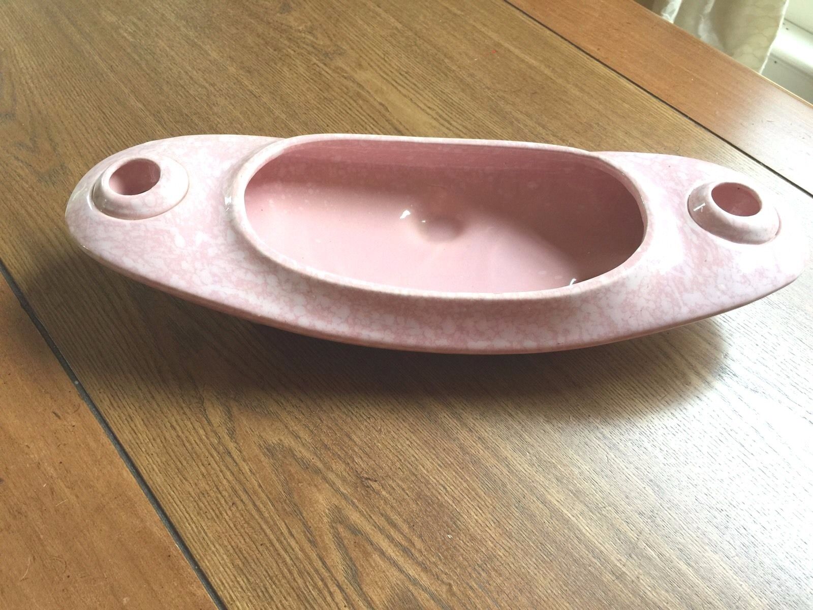 Brush Pottery #112 Pink with White Candleholder Console Bowl