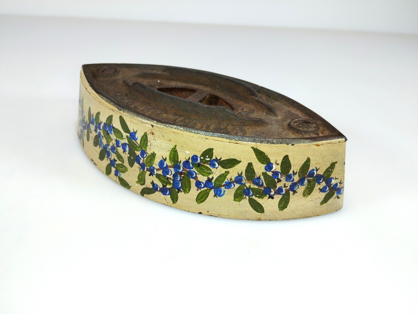 Vintage Taylor-Forbes Guelph Canada No. 2 Sad Iron Base Hand Painted Blueberries