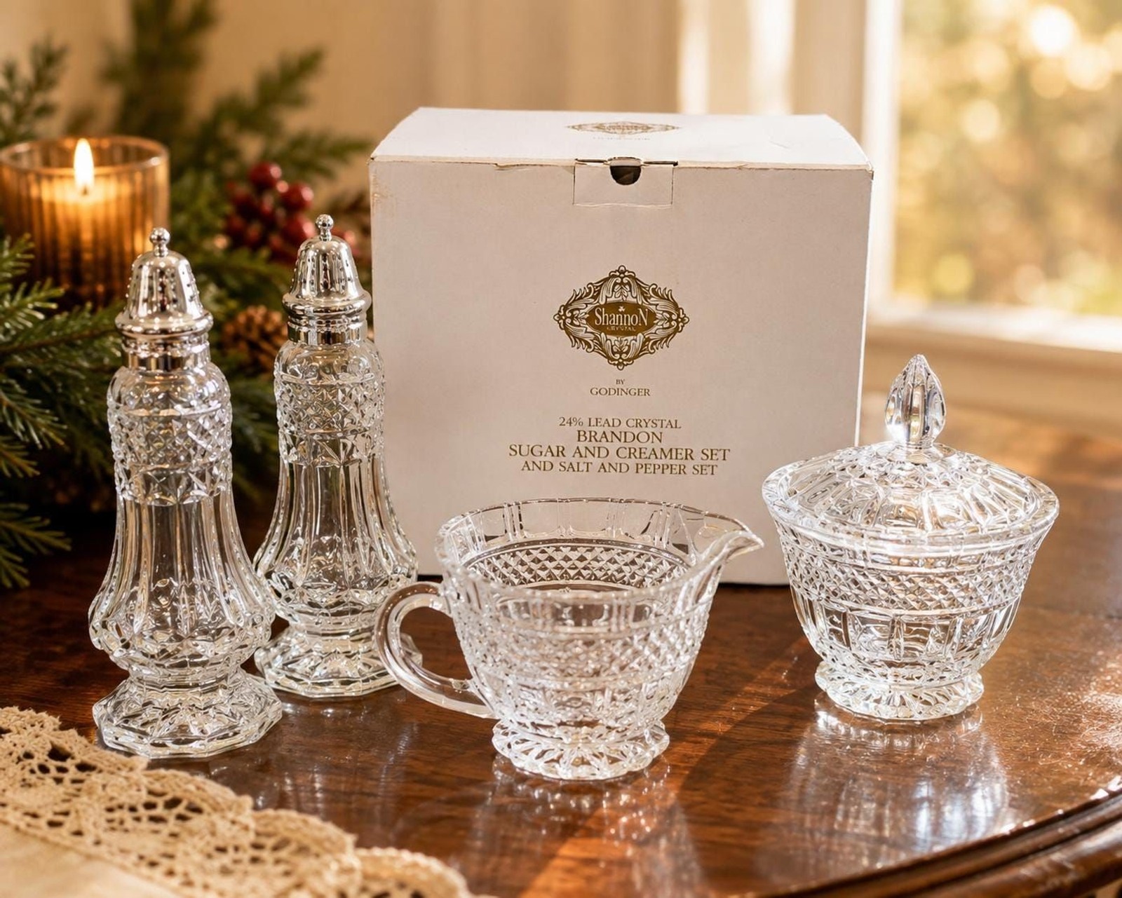 Godinger Shannon Crystal 4 Piece Serving Set Boxed