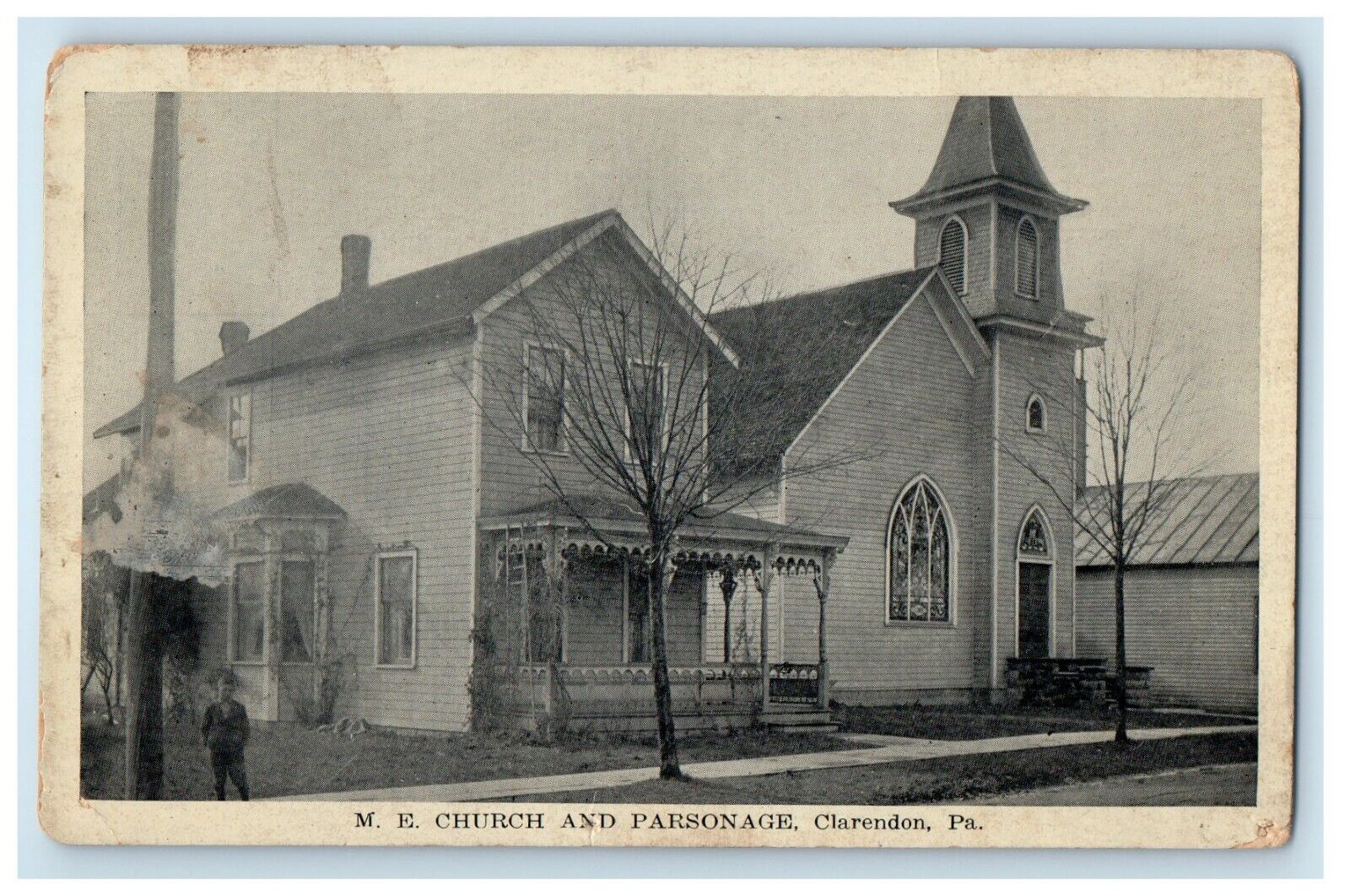 c1910\'s M. E. Church And Parsonage Clarendon Pennsylvania PA Antique Postcard