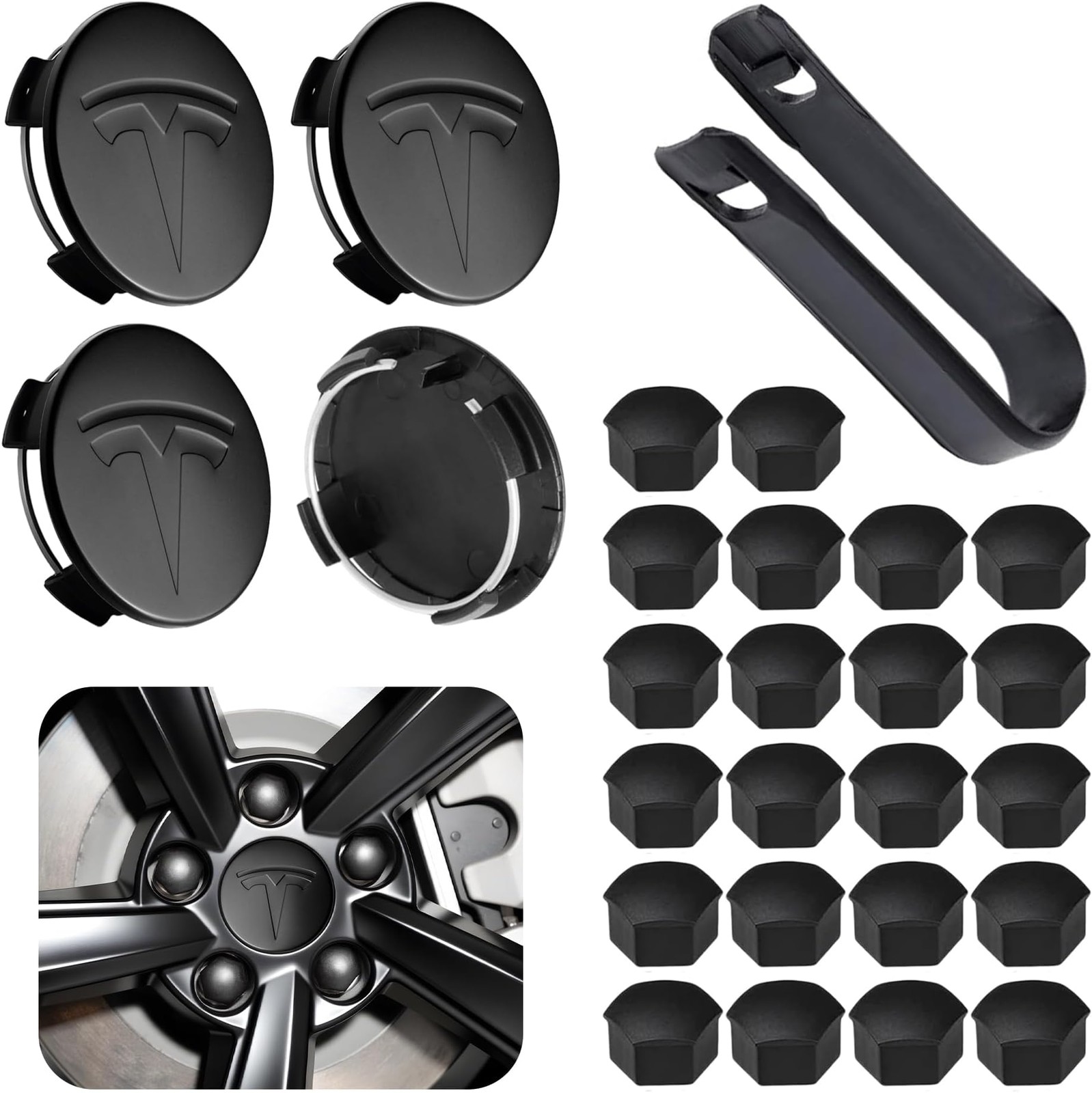 4 Pack Car Wheel Center Hub Cap Kit with 22 Lug Nut Covers, 2.2 in (56mm) Whe...