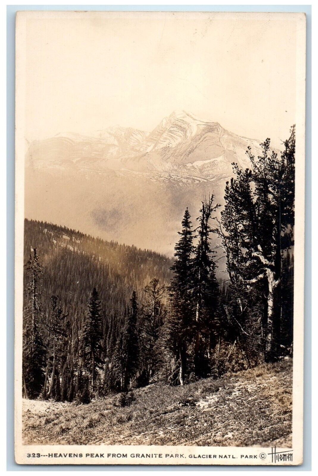 Heavens Park From Granite Park Glacier National Park Hileman RPPC Photo Postcard