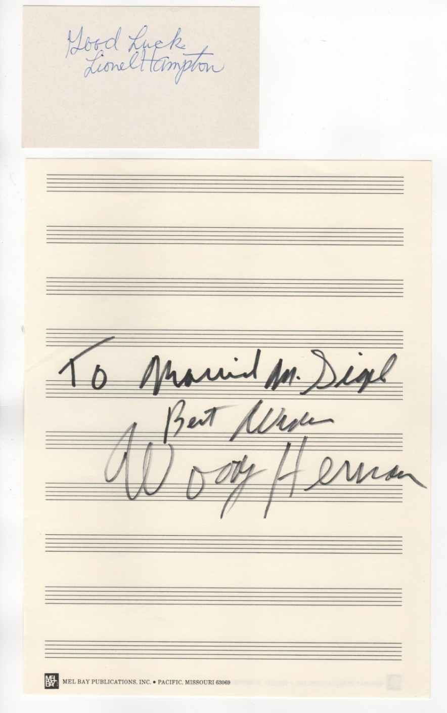 Lionel Hampton & Woody Herman lot 2 signed Jazz Big Band Leaders Musicians