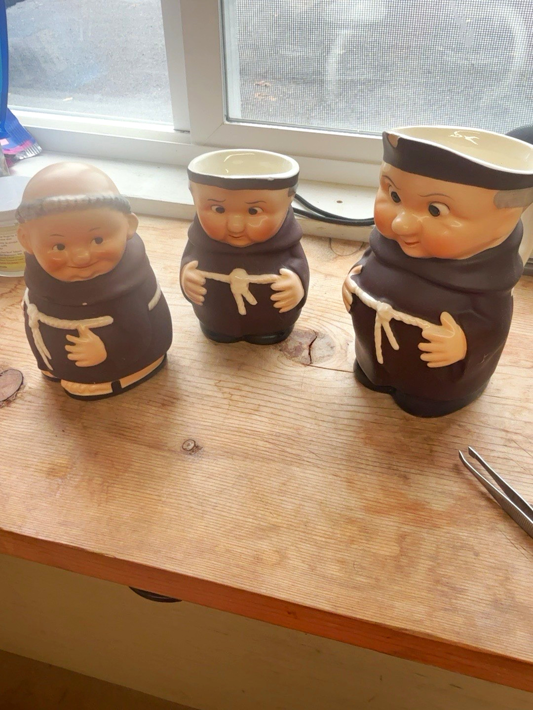 Goebel “Friar Tuck” 3pc Ceramic Novelty Set: Creamer Sugar Bowl Pitcher