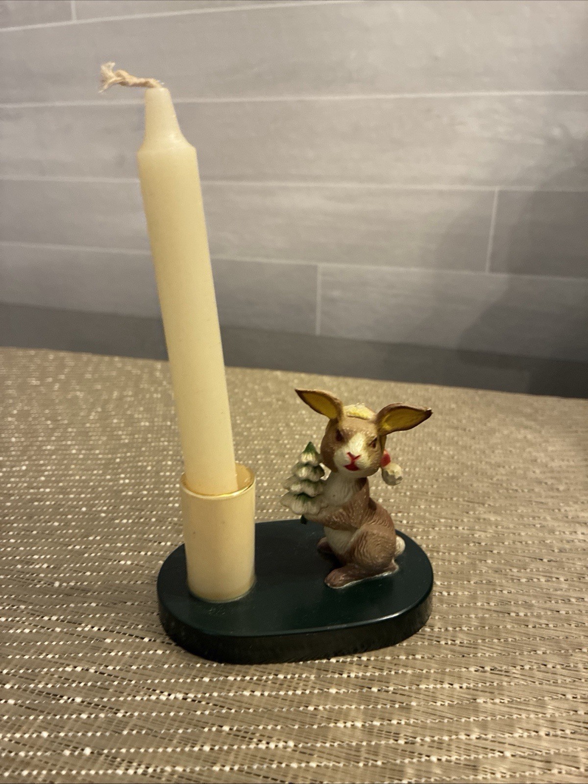 Vintage Hong Kong Plastic Christmas Bunny Rabbit  Candle Holder Decor