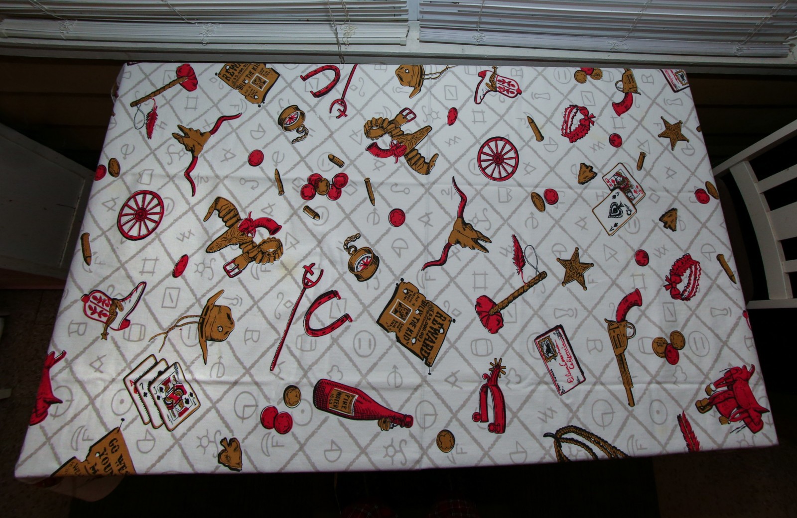 Western Cowboy Vintage Tablecloth Cotton Print 52 x 58 Kitch Retro 1950s Linen
