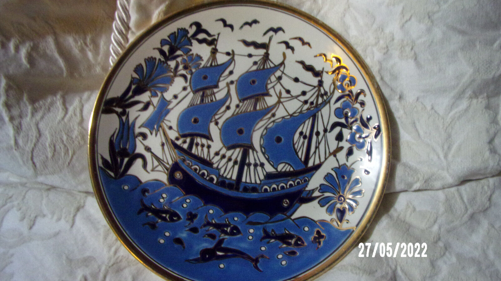 Vintage 1970’s Neofitoy Keramik Faliraki rodos 8.25” handmade Clipper ship plate