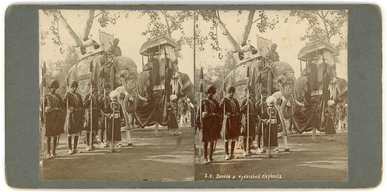 INDIA STEREOVIEW - Delhi Durbar - Baruda & Hyderabad Elephants - H Hands & Co