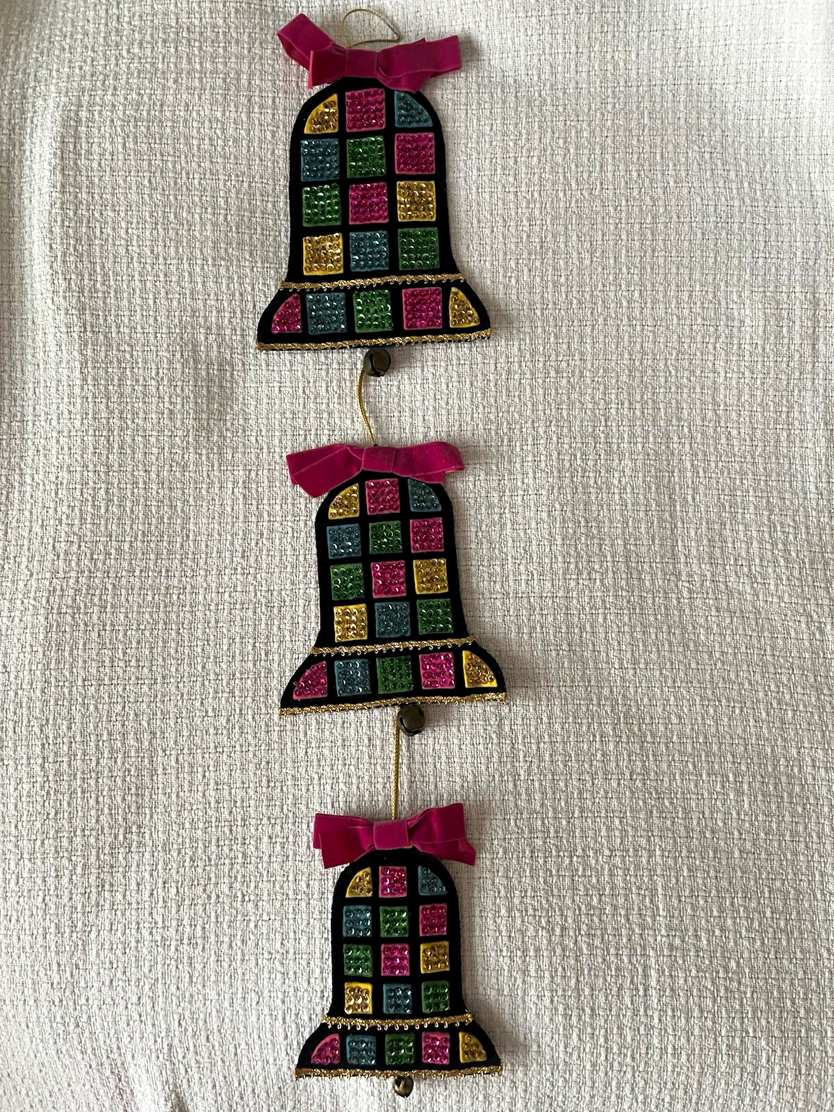 Vintage Bucilla “Jeweled” “Christmas Bells” Wall Hanging.