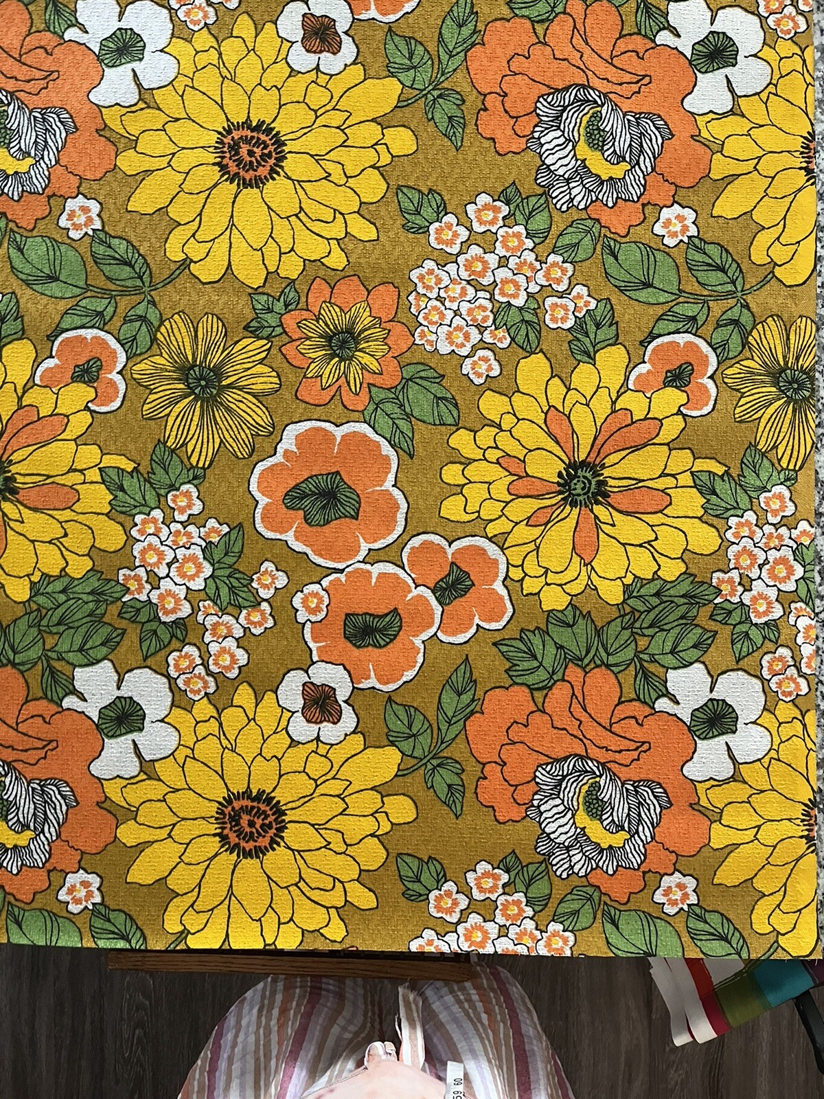 Rare 60s Flower Power Barkcloth 100% Glass Fiber Hippie Upholstery Fabric By YRD