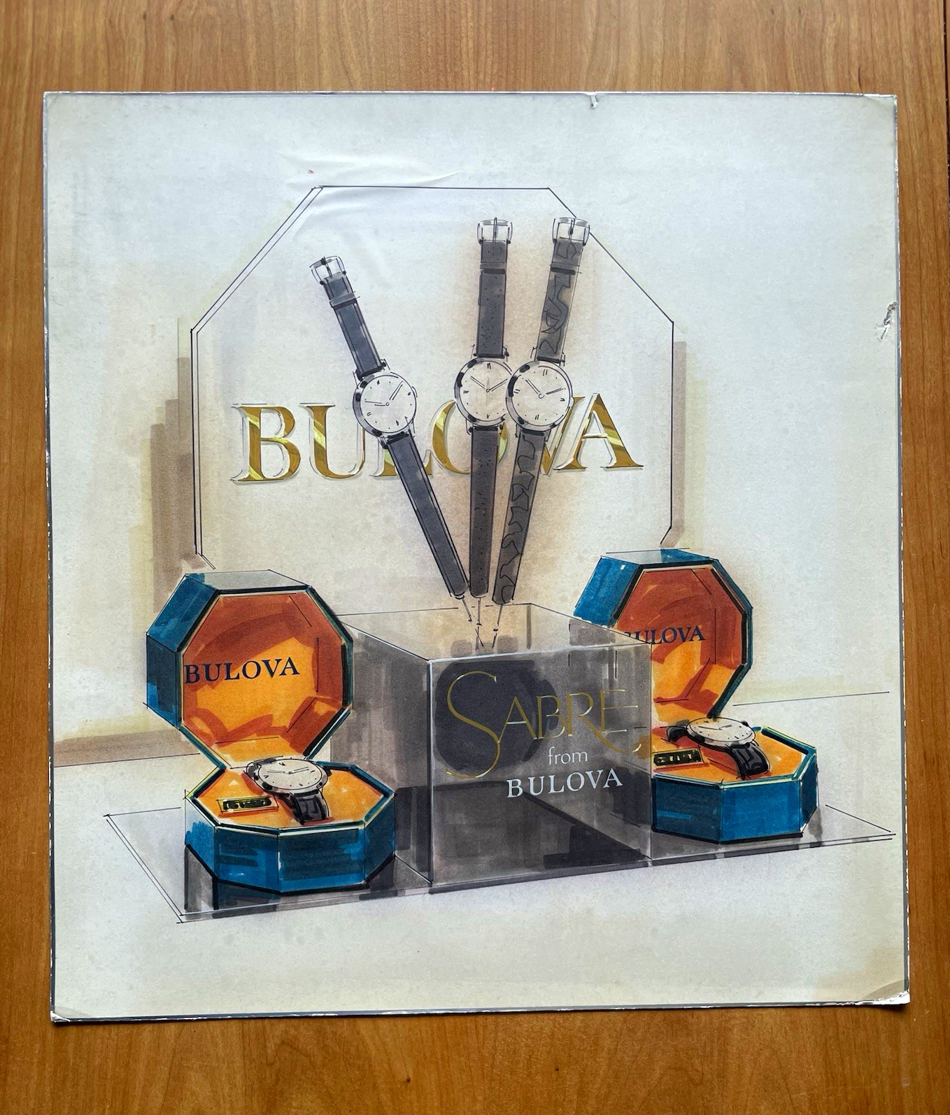 Bulova Sabre Store Display Advertising Artwork Design Sketches - Blue Gray Black